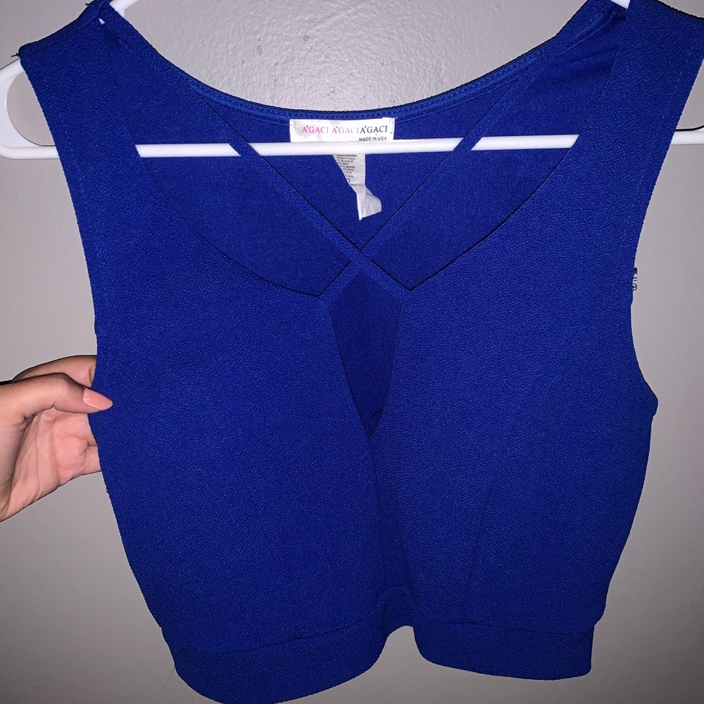 Blue low cut cross crop top